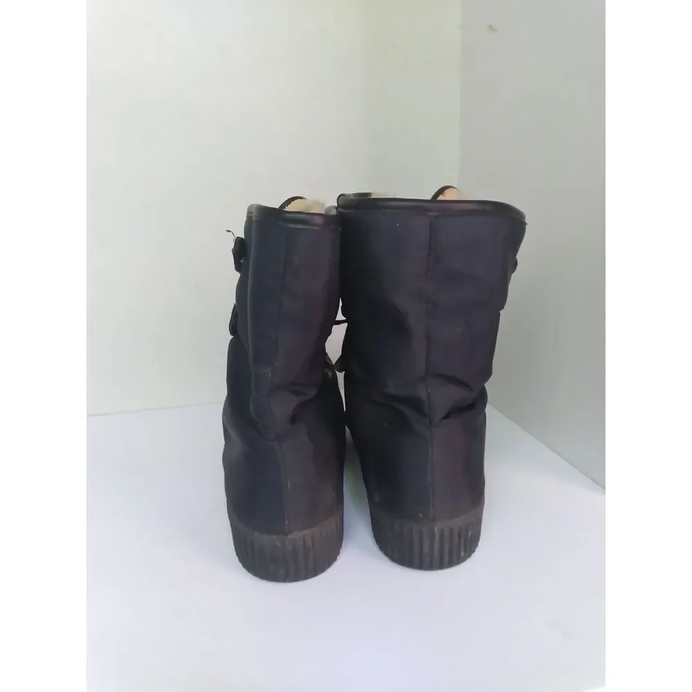 Winter Snow Boots Black Nylon Lace‎ Up Warm Ankle Boots